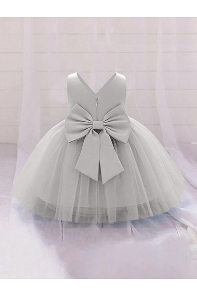 HSNLİFE White Baby Girl Wrap Mini Dress Birthday Dress