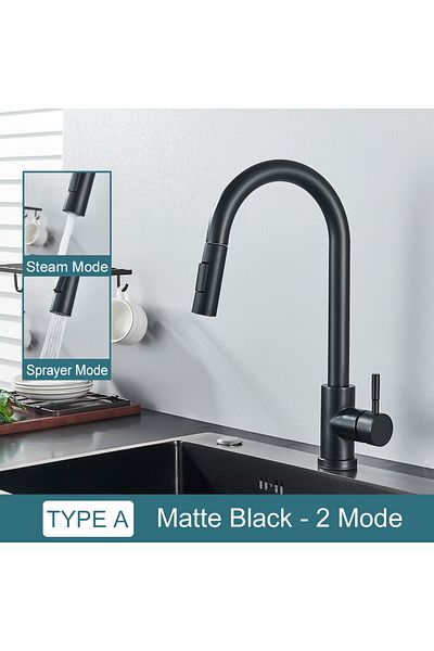 MYQualife Matte Black Black Kitchen Faucet Two Function Single Handle Pull Out Mixer Hot And Cold Water Taps