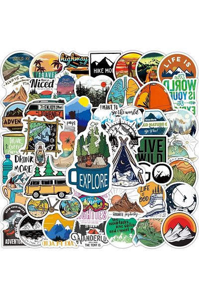 Choice 50pcs 50/100pcs Forest Camping Hiking Stickers Outdoor Travel Beautiful Scenery Decals Water Bottle