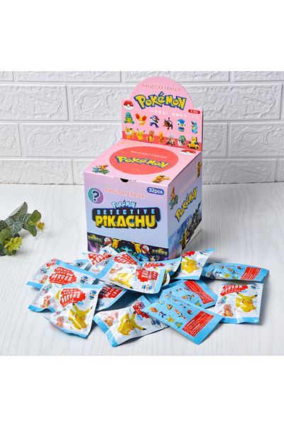 Choice 1 Box (32 PACKS) Hot Sale Anime Pokemon Blind Bag Eraser Kawaii Pikachu Action Figure Model Doll Stu