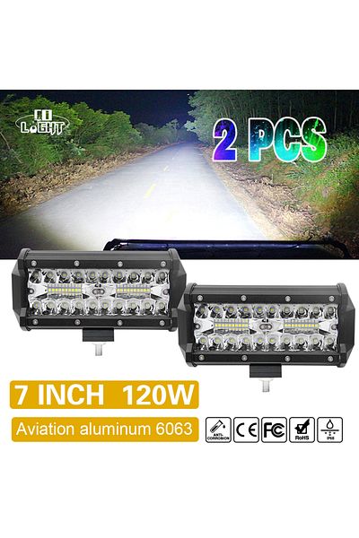 Choice شريط إضاءة عمل LED مقاس 7 بوصات 4 بوصات 2 قطعة 120 وات 7 بوصات للجرارات والقوارب والشاحنات والسيارات الرياضية متعددة الاستخدامات ومركبات الدفع الرباعي ومصابيح أرضية