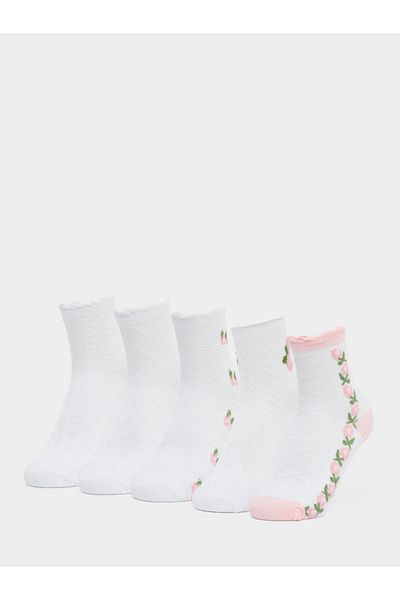 Styli Pack of 5 - Floral Embroidered Socks