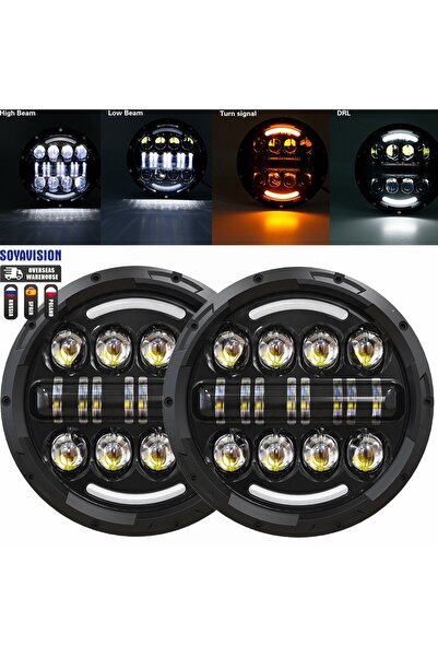 SOYAVISION مصباح هالو أسود 80 وات، عدد 2 مصباح أمامي LED للسيارة مقاس 7 بوصات...