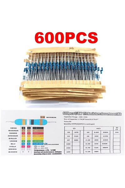 Choice Other 600pcs Resistor Kit 10 Ohm-1mohm Resistors 1/4w ±1% Carbon Film Single Resistor Electrical Ele