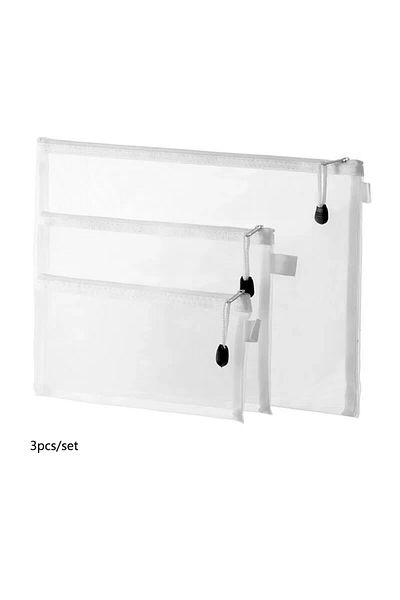 Choice 3 3pcs Set 3pcs/set Transparent Document Bag Mesh Zipper Information Bag Small Fresh Large Capacity