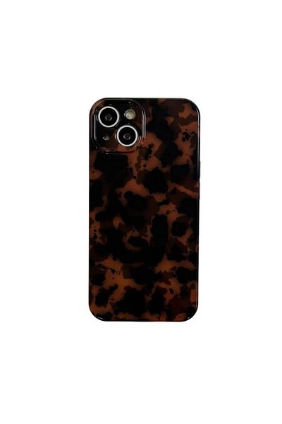 Choice Tpu For Iphone13(6.1") Dark Brown Stylish Dark Color Tortoiseshell Amber Soft Glossy Cover Case For