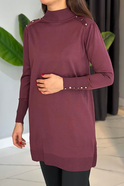 REMSA Button Detailed Knitwear Tunic 34048 Plum