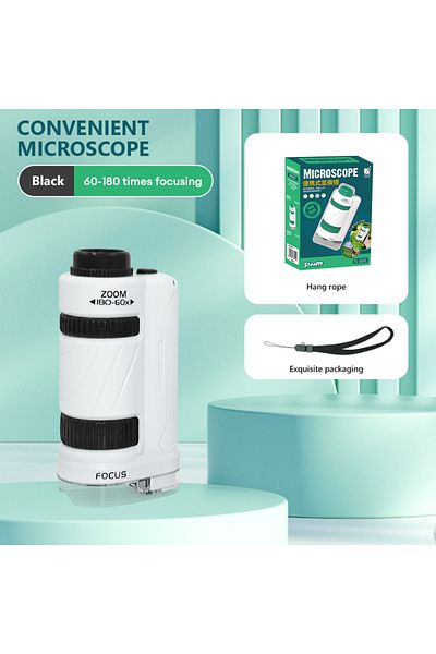 CONUSEA New White Kid Science Experiment Pocket Microscope Toy Kit 60-120x Educational Mini Handheld Microsc