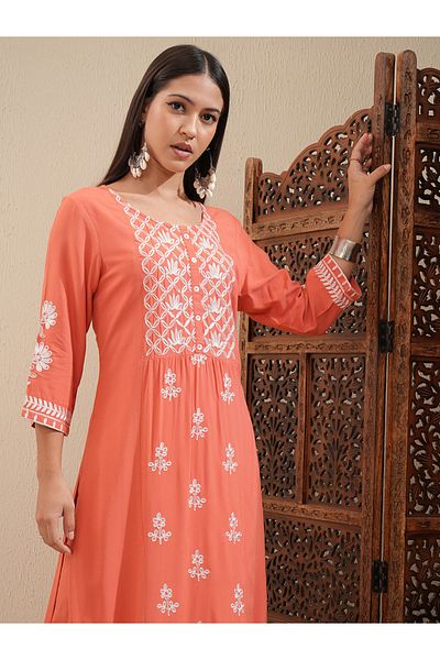 Vishudh By Styli Floral Embroidered Thread Work Straight Kurta & Palazzos Set