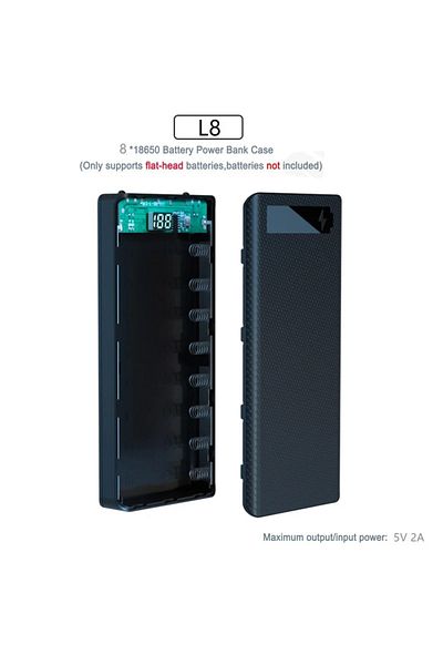 XMSJ 8 Slot Black 8/10*18650 Power Bank Battery Box Holder Portable Dual Usb Type C Charge Shell For Ipho
