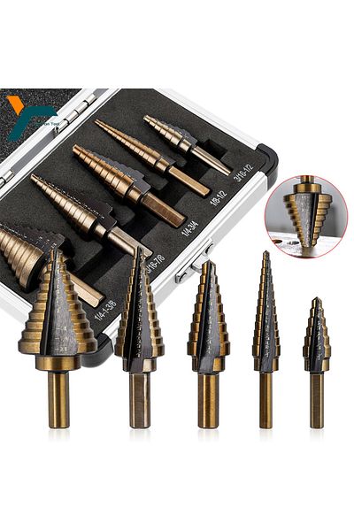 ASDTODW 5Pcs Step Drill Bit Straight Groove Pagoda Hole Cutter Metal Cone Drill Bit Hole Opener 3/16" 1/2...