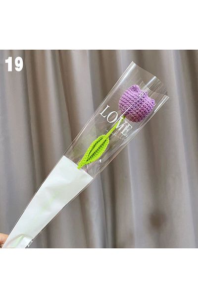 Choice 19 Knitting Flower Rose Tulips Daisy Single Bouquet Simulation Flower Home Decoration Wedding Hand-k
