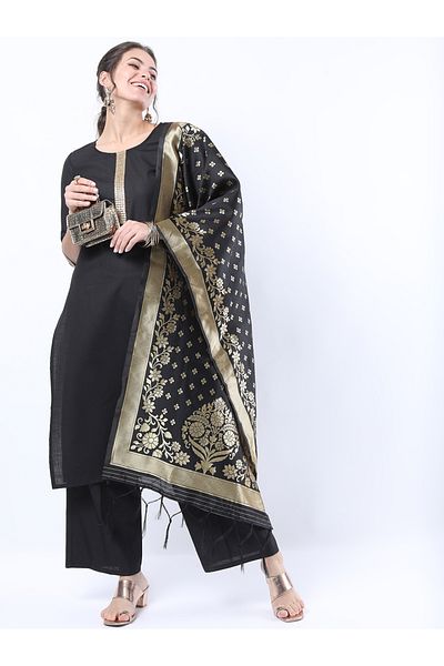Ketch By Styli Pack of 3 - Yoke Design Straight Kurta, Palazzos & Dupatta