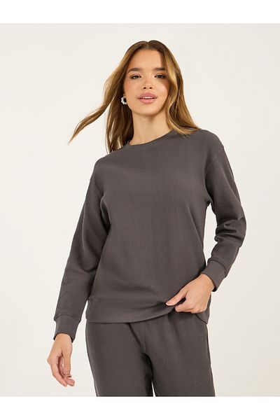 Styli Waffle Knit Crew Neck Sweatshirt & Cuffed Joggers Co-Ords