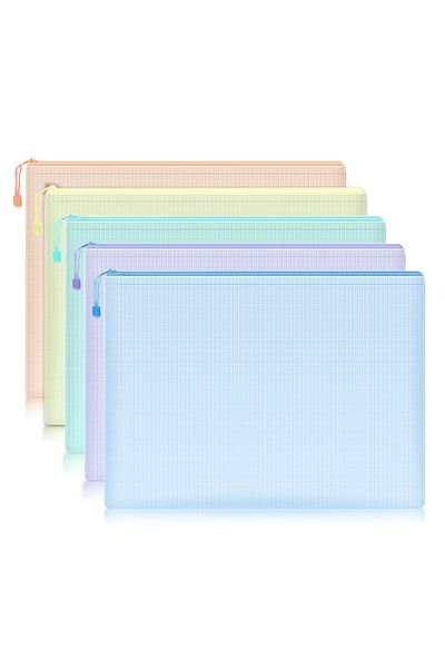 Choice Mixed Color 5pcs 5pcs Mesh Zipper Pouch Document Bag Waterproof Zip File Folders A4 School Office Su