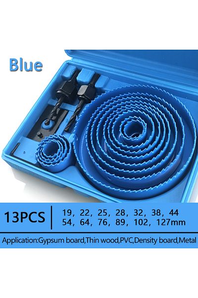 SHENSEN Blue 13pcs 19-127mm 19-127mm Hole Saw Set Saw Cup Wood Crown Drill Bit For Gypsum Board Wood Pvc Pla