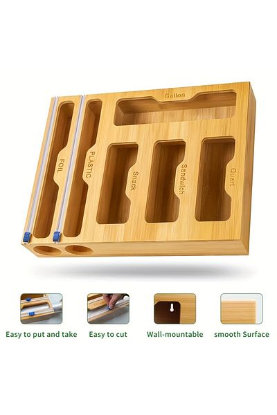 Choice Kitchen Storage Shelf Plastic Wrap Dispenser With Cutter Bamboo Ziplock Bag Organizer And Foil An...