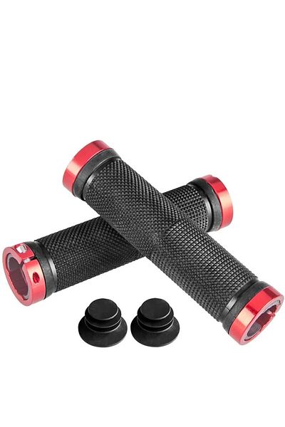 Choice 40001 Red Mtb Bicycle Rubber Grips Alloy Lock Bilateral Lock Handlebar Grips Anti Slip Cycling Handl