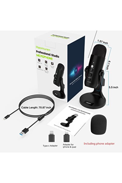 Choice black Haomuren USB Microphone for PC Mac Gaming Recording Streaming Podcast,Computer Condenser Mic w