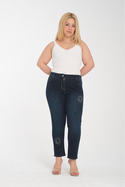SERRAXXL Stone Detailed Knitting Legs Large Size Pants