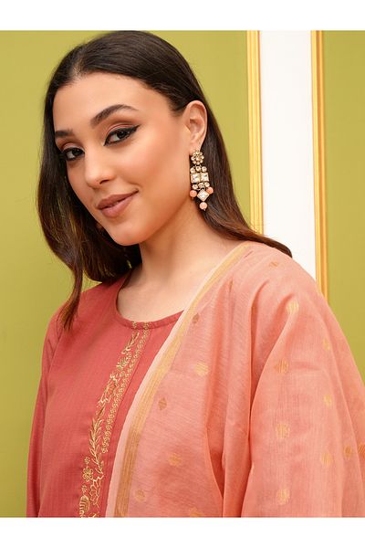 Vishudh By Styli Pack of 3 - Round Neck Embroidery Straight Kurta, Palazzos & Dupatta