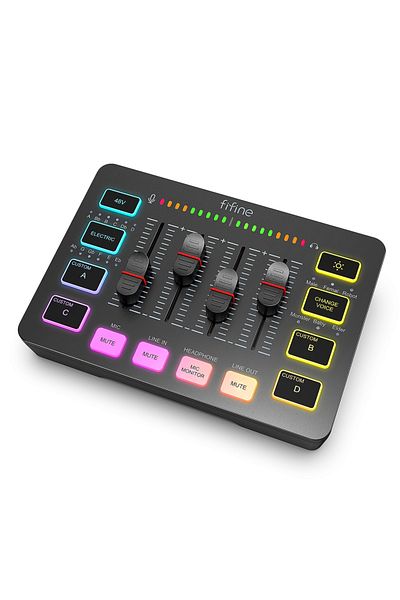 Choice Black Fifine Gaming Audio Mixer,streaming 4-channel Rgb Mixer With Xlr Microphone Interface,for Game