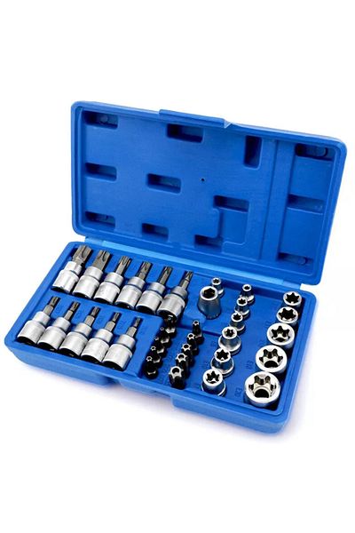 Choice Blue Professional 34pcs Torx Bit Socket & E-torx Star Socket Set 1/4" 3/8" 1/2" Drive Male Female E-