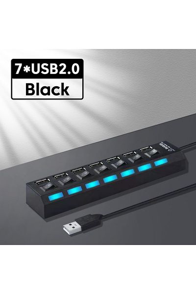 Choice موزع USB 2.0 أسود متعدد المنافذ مع محول طاقة 4/7 منافذ موزع متعدد المنافذ مع