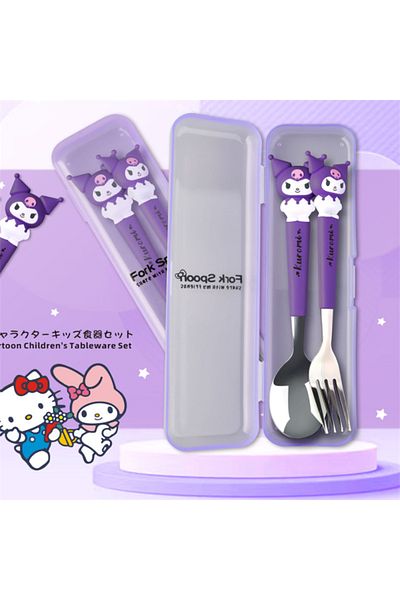 Choice Kuromi Sanrio Children Tableware Hello Kitty Melody Kuromi Silicone Handle Tableware Two-piece Set C