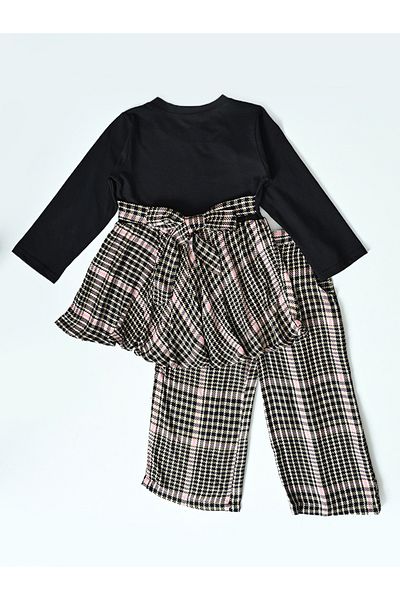 Bella Moda By Styli طقم مكون من بلوزة مطبوعة طويلة مع تفاصيل فيونكة وبنطلون