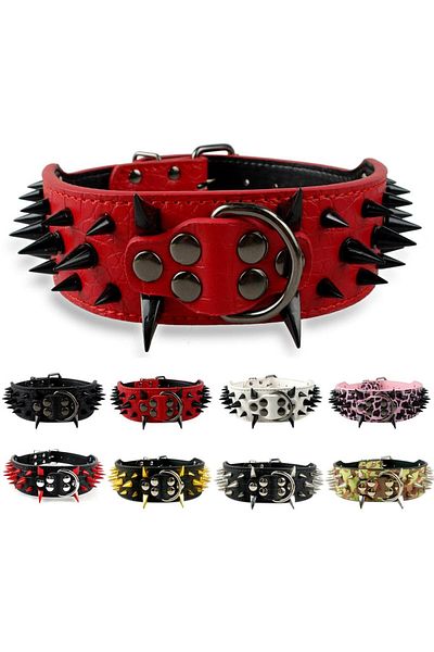 Choice 2" Wide Sharp Spiked Studded Leather Dog Collars Pitbull Bulldog Big Dog Collar Adjustable For Me...