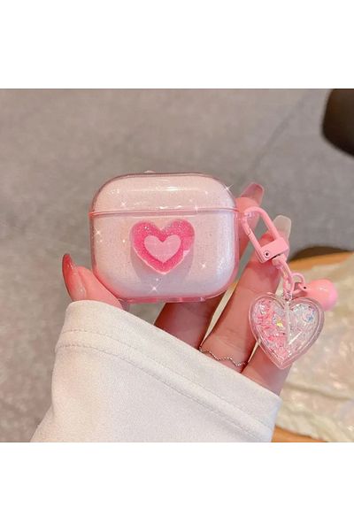 Choice For Airpods Pro Pink Cute Glitter Love Crystal Headphone Cover Pendant Minimalist Style For Apple Ai