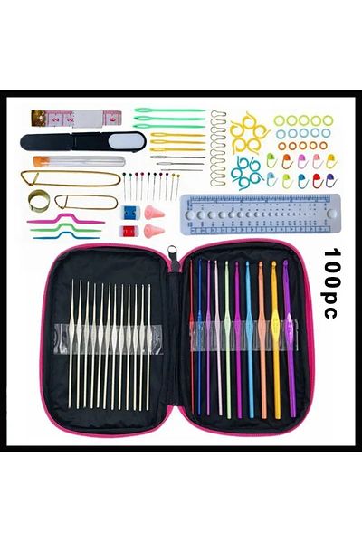 Choice Knitting Set 100 Piece Color Aluminum Crochet Hook Set Stainless Steel Knitting Craft Case Crochet A