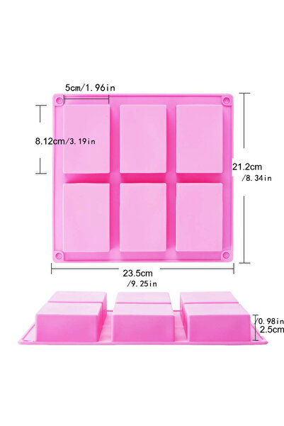 Choice قالب صابون سيليكون مصنوع يدويًا بقاعدة مسطحة وردية اللون مكون من 6 شبك...