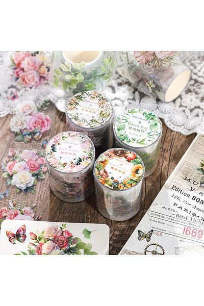 Choice 200cm/Roll PET Retro Flower Tape White Ink Cut Film Colorful Bouquet Series Special-Shaped Handbo...