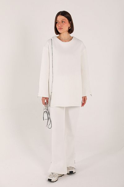 Melike Tatar Ekru 3-5558K Model Zip Three Thread Suit