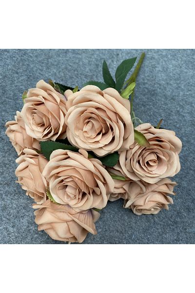 Choice Coffee Rose 9 Heads 1 Bunch Camellia Rose Artificial Flower Holding Bouquets Party Wedding Scene Dis