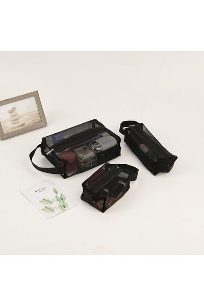 Choice Black 3pcs Travel Storage Three Piece Cosmetic Storage Bag Portable Travel Bag Mesh Storage Bag Fold
