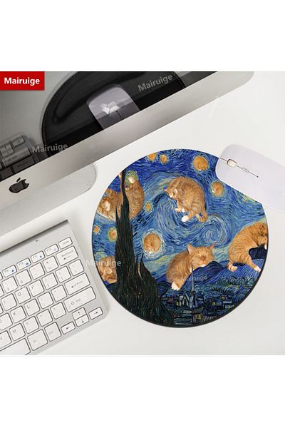 Mairuige لوحة ماوس مقفلة مقاس 200x200x2 مم من Cat-4 Cute Cats Mouse Pad Vintage Starry Night ملحقات الألعاب لوحة ماوس Van Gog