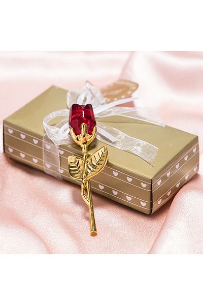 Choice Red-gold 1pc Glass Rose Mini Crystal Flower Artificial Flowers Room Ornament Office Desktop Decorati