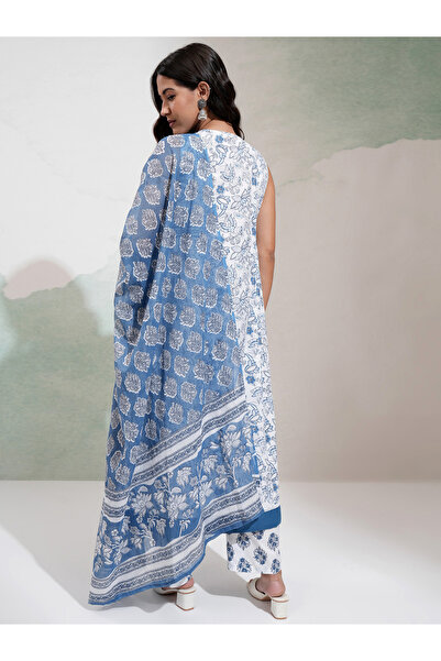 Vishudh By Styli Pack of 3 - Floral Print Cotton Kurta, Trousers & Dupatta