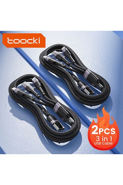 Choice 2pcs Grey 1.2m Toocki 3 In 1 Usb Cable For Iphone 14 13 12 Pro Max 6a 66w Micro Usb Type C Fast Char