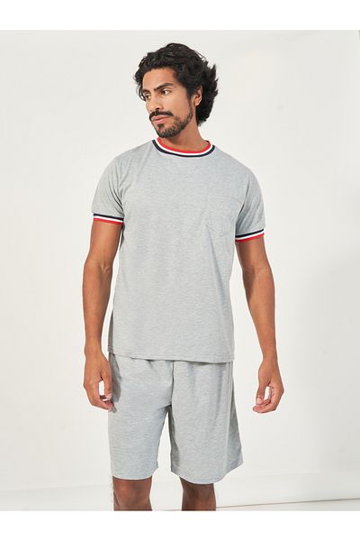 Styli Contrast Tipping Rib Detail T-Shirt & Shorts Set