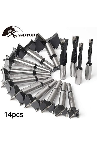 ASDTODW 14pcs Forstner Bit Set Carbide Tipped Wood Drilling