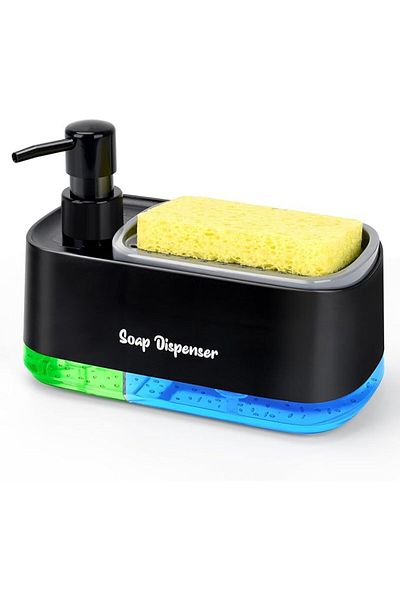 Choice Black Hand And Dish Soap Dispenser Set, Dual Soap Dispenser With Sponge Holder, 3-in-1 Countertop So