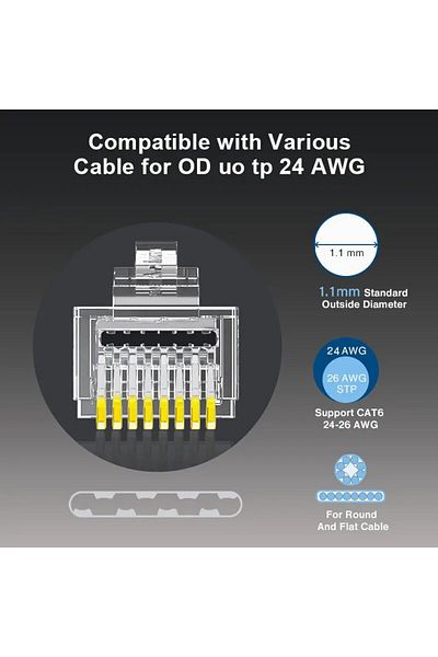 Choice 50PCs ZOERAX 50/100 PCS RJ45 Pass Through Connector 23AWG Cat6 Cat5e RJ45 Modular Plugs Gold Plated
