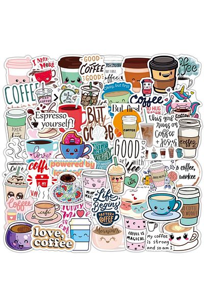 Choice 50pcs Coffee 50pcs Cartoon Coffee Stickers Espresso Latte Mocha Lovely Cute Sticker Diy Laptop Vinyl
