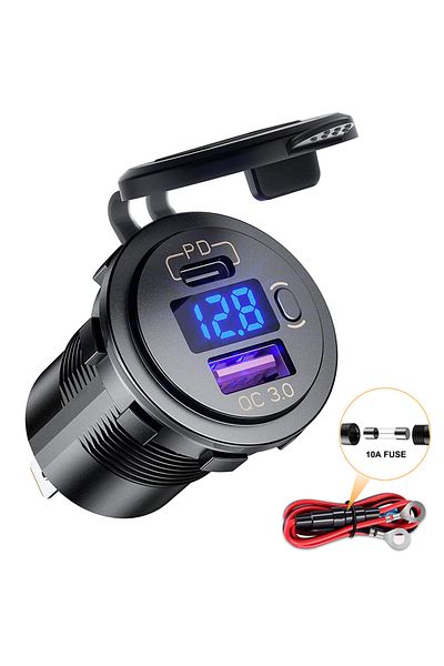 Daiertek Ds2013-p21-b 12v 48w Usb Charger Outlet Waterproof Charger Socket Pd Type C And Qc3.0 Usb P