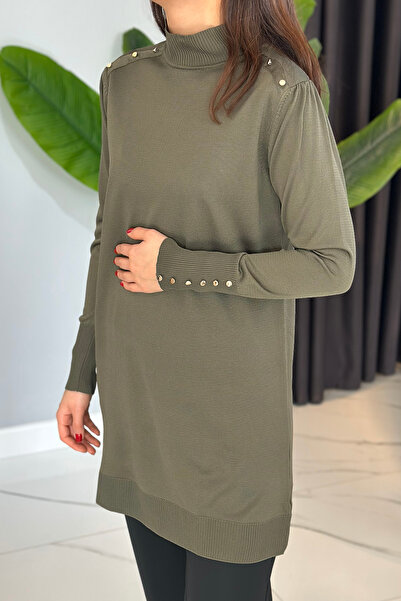 REMSA Khaki Knitwear Tunic 34048 - Button Detailed
