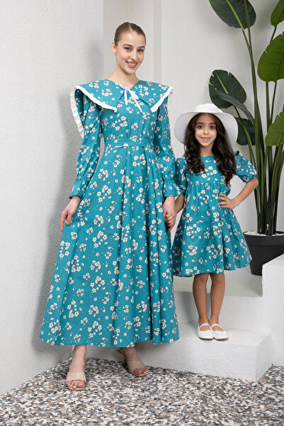 KÜÇÜĞÜM BUTİK Petrol Blue Hijab - Mother and Daughter Combination with Mobile Collar (Single Price)